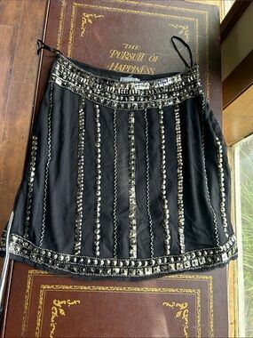 Angie: Embellished Black Mini Skirt with Silver Beading